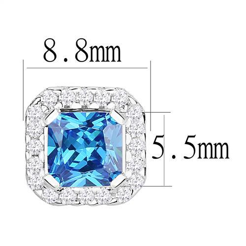 3W1370 - Rhodium 925 Sterling Silver Earrings with Synthetic Spinel in London Blue-1