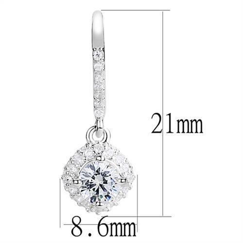 3W1372 - Rhodium 925 Sterling Silver Earrings with AAA Grade CZ  in Clear-1