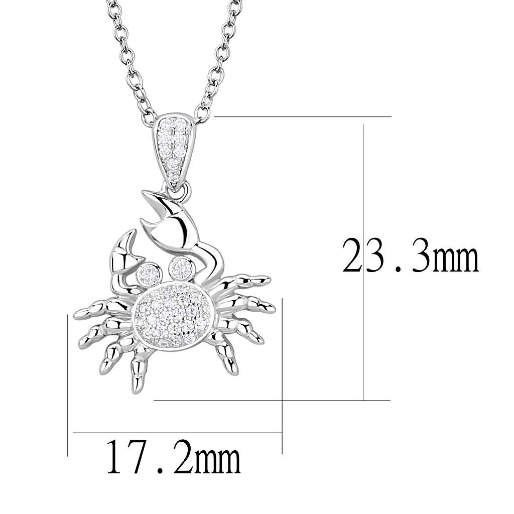 3W1377 - Rhodium 925 Sterling Silver Chain Pendant with AAA Grade CZ  in Clear-1