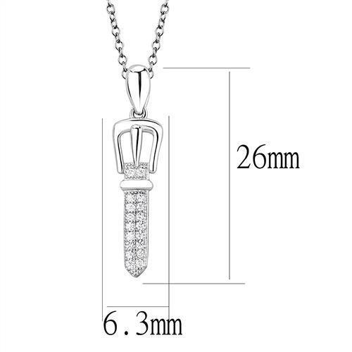 3W1381 - Rhodium 925 Sterling Silver Chain Pendant with AAA Grade CZ  in Clear-1