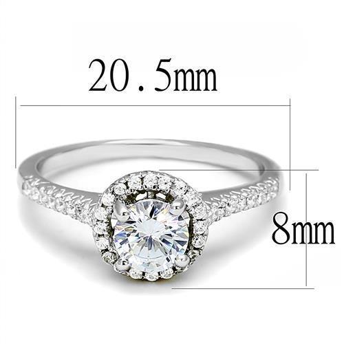 3W1386 - Rhodium 925 Sterling Silver Ring with AAA Grade CZ  in Clear-1