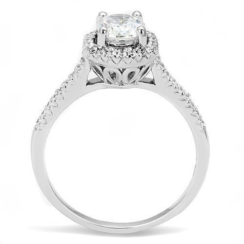 3W1386 - Rhodium 925 Sterling Silver Ring with AAA Grade CZ  in Clear-2