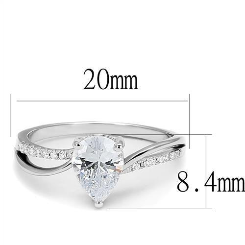 3W1389 - Rhodium 925 Sterling Silver Ring with AAA Grade CZ  in Clear-1