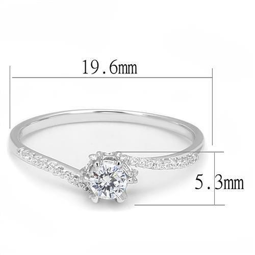 3W1392 - Rhodium 925 Sterling Silver Ring with AAA Grade CZ  in Clear-1