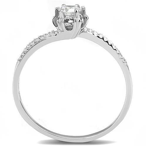 3W1392 - Rhodium 925 Sterling Silver Ring with AAA Grade CZ  in Clear-2