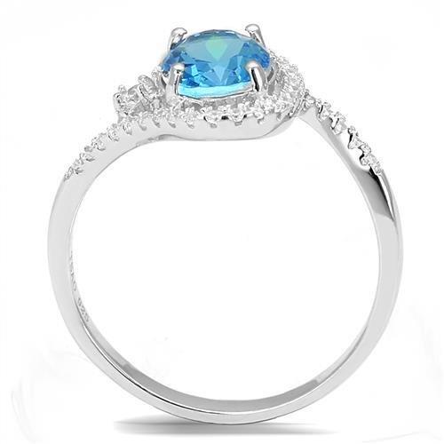 3W1393 - Rhodium 925 Sterling Silver Ring with Synthetic Spinel in London Blue-2
