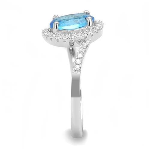3W1393 - Rhodium 925 Sterling Silver Ring with Synthetic Spinel in London Blue-3