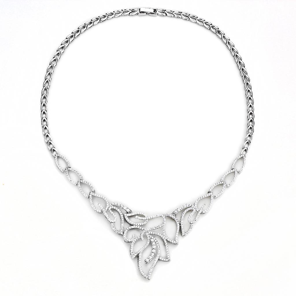 3W1420 - Rhodium Brass Jewelry Sets with AAA Grade CZ  in Clear-1