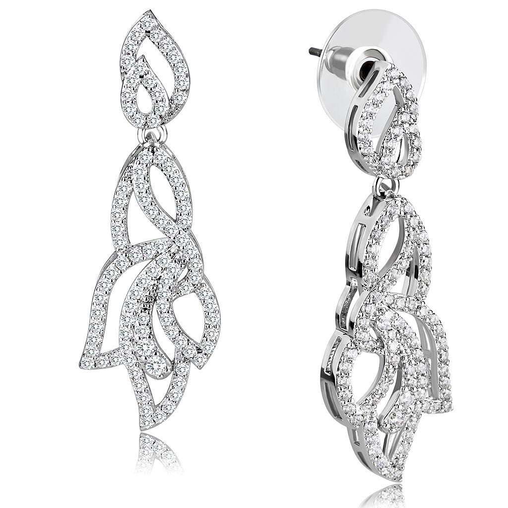 3W1420 - Rhodium Brass Jewelry Sets with AAA Grade CZ  in Clear-3