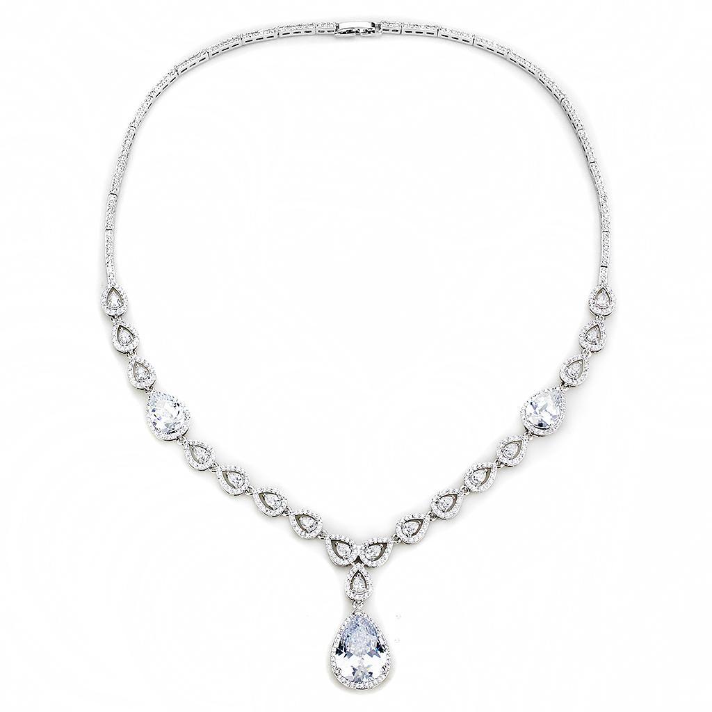 3W1427 - Rhodium Brass Jewelry Sets with AAA Grade CZ  in Clear-1