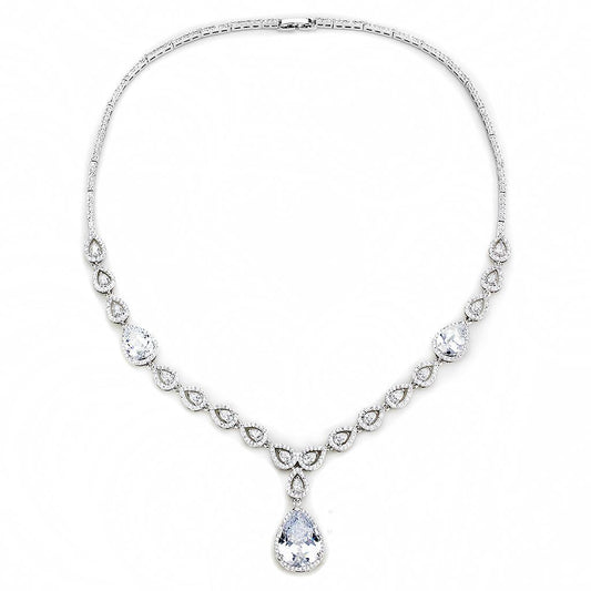 3W1427 - Rhodium Brass Jewelry Sets with AAA Grade CZ  in Clear-1