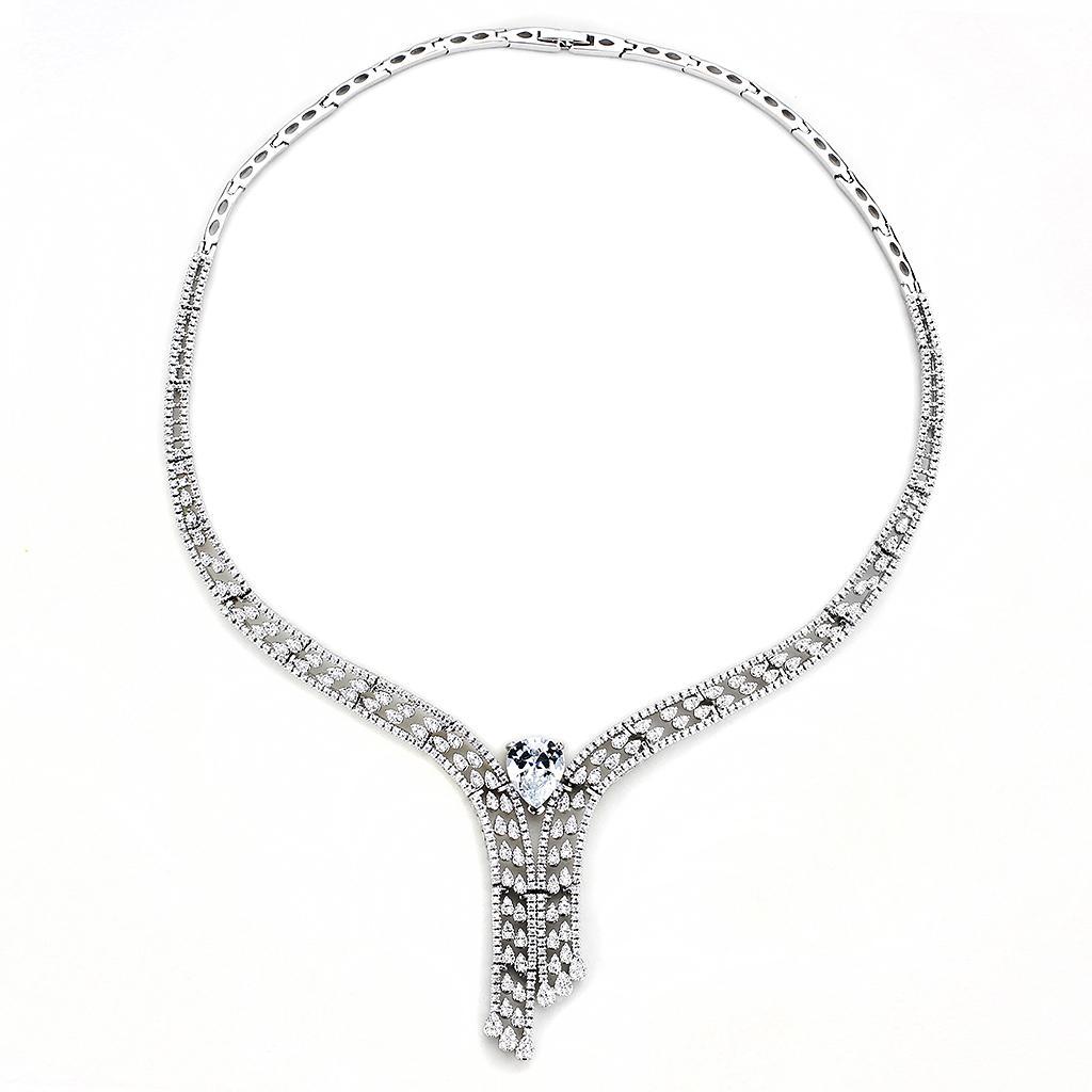 3W1434 - Rhodium Brass Jewelry Sets with AAA Grade CZ  in Clear-1