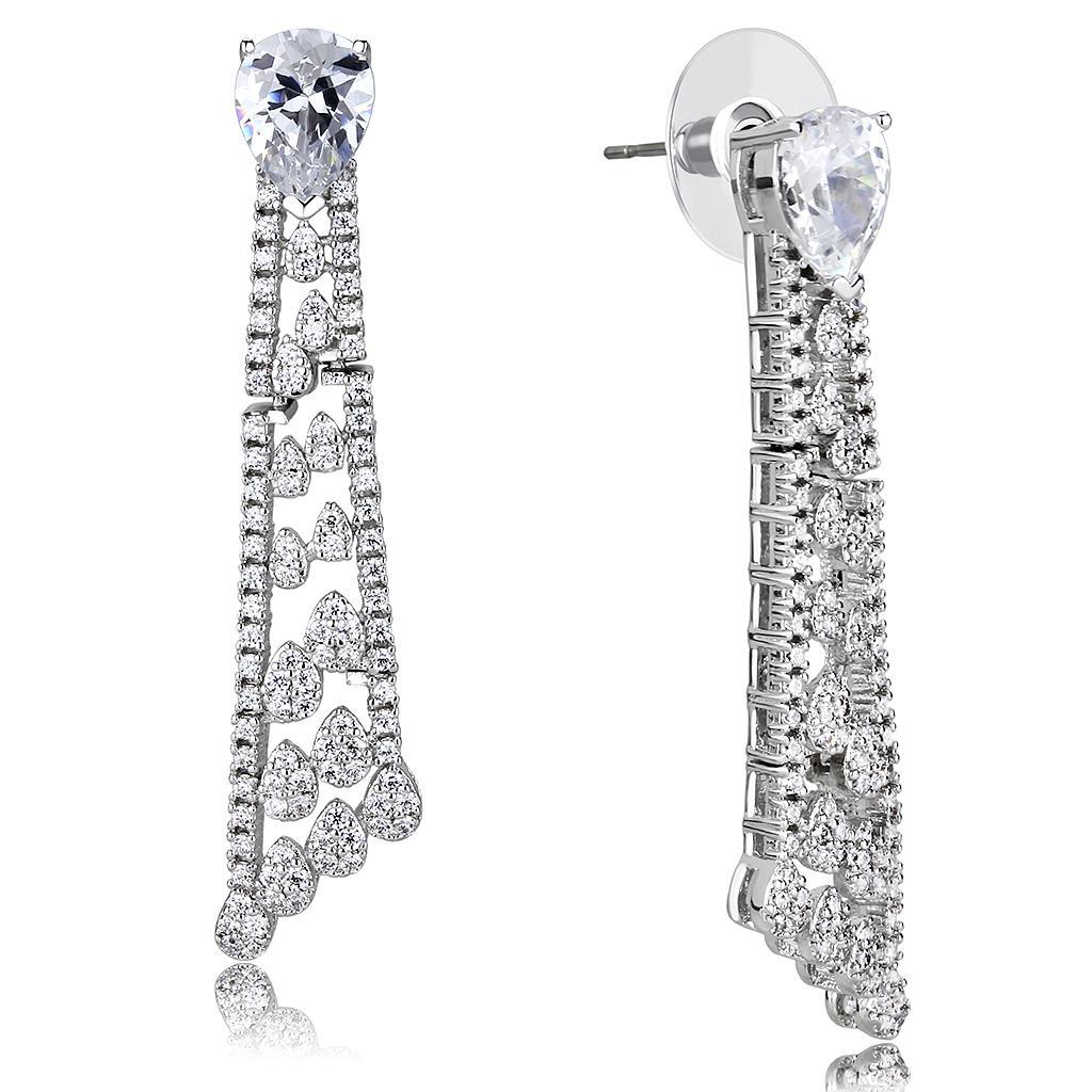 3W1434 - Rhodium Brass Jewelry Sets with AAA Grade CZ  in Clear-3