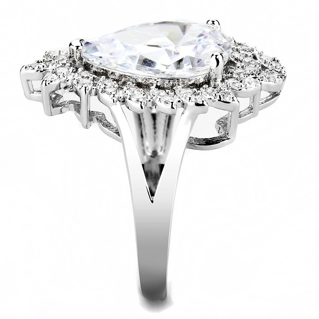 3W1435 - Rhodium Brass Ring with AAA Grade CZ  in Clear-3