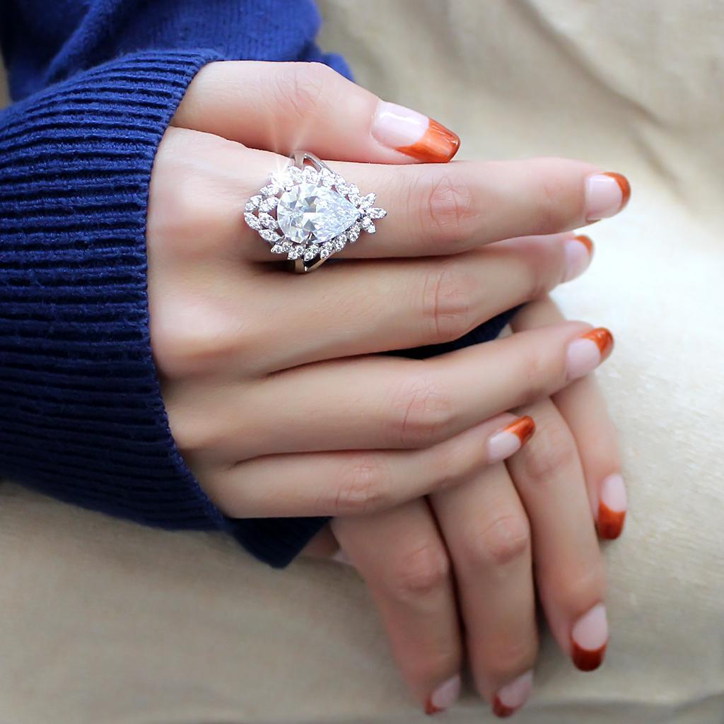 3W1435 - Rhodium Brass Ring with AAA Grade CZ  in Clear-4