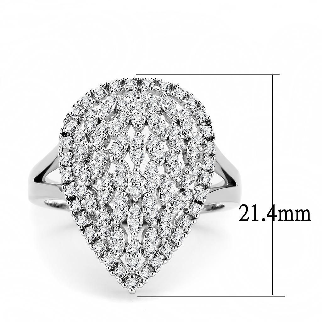 3W1436 - Rhodium Brass Ring with AAA Grade CZ  in Clear-1