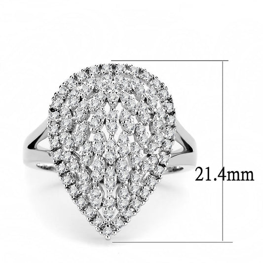 3W1436 - Rhodium Brass Ring with AAA Grade CZ  in Clear-1