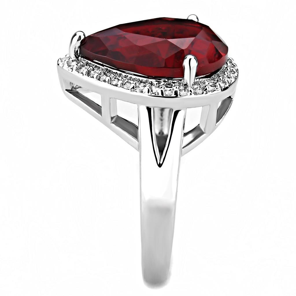 3W1438 - Rhodium Brass Ring with Synthetic Synthetic Glass in Siam-3