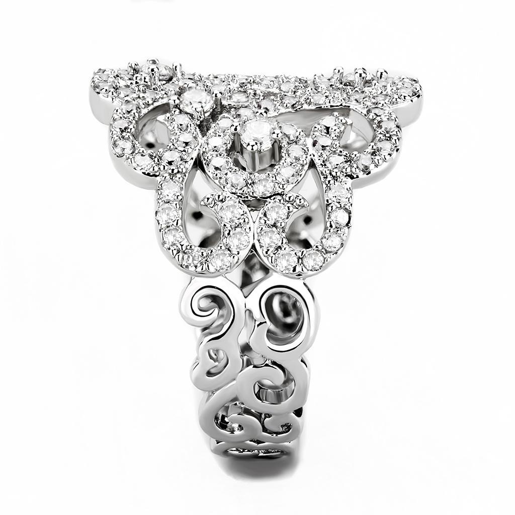 3W1439 - Rhodium Brass Ring with AAA Grade CZ  in Clear-3