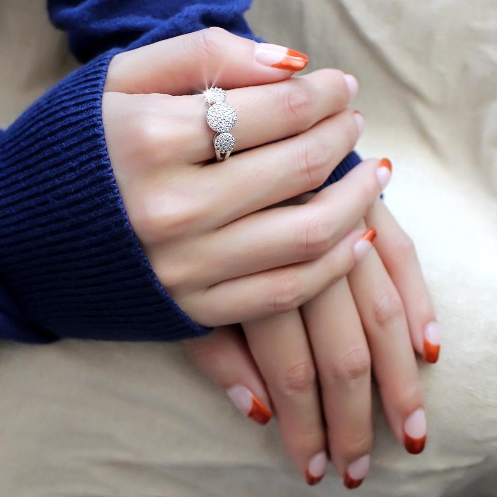 3W1440 - Rhodium Brass Ring with AAA Grade CZ  in Clear-4