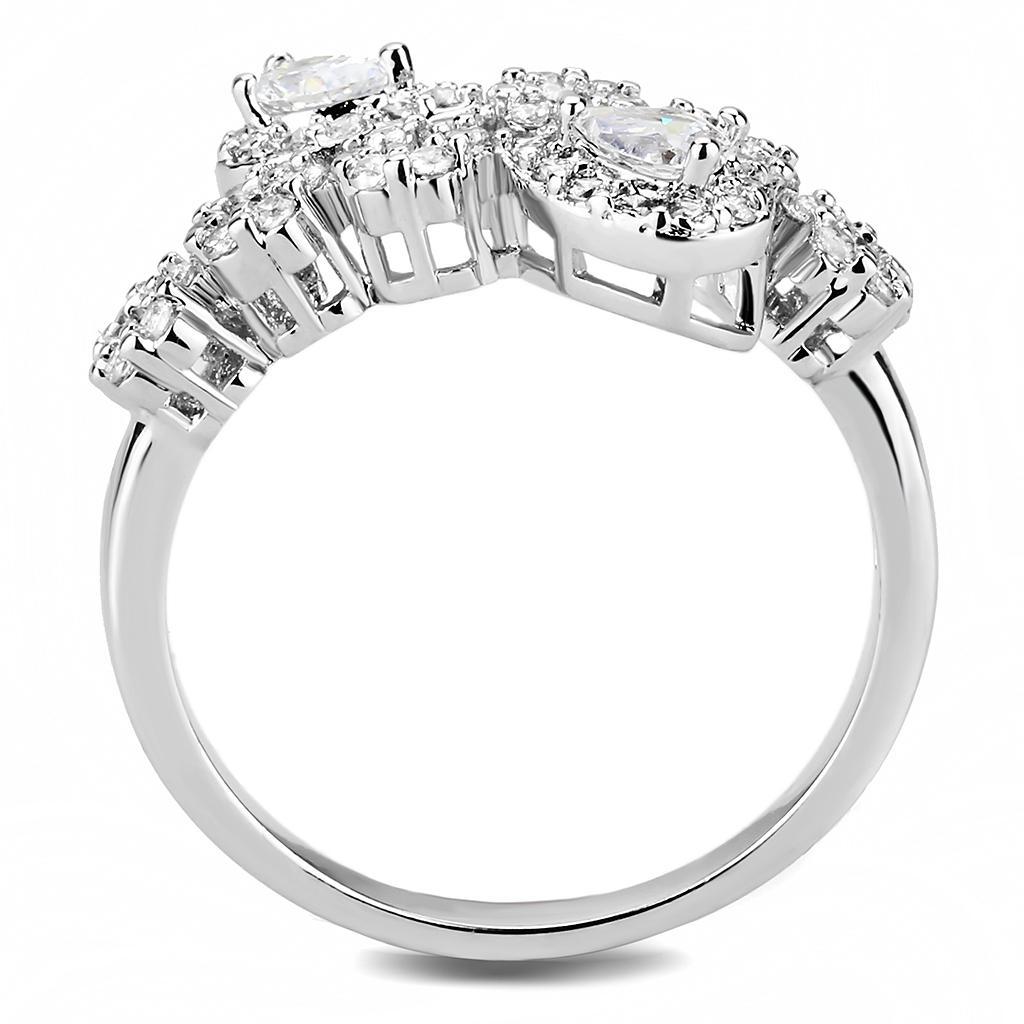 3W1441 - Rhodium Brass Ring with AAA Grade CZ  in Clear-2