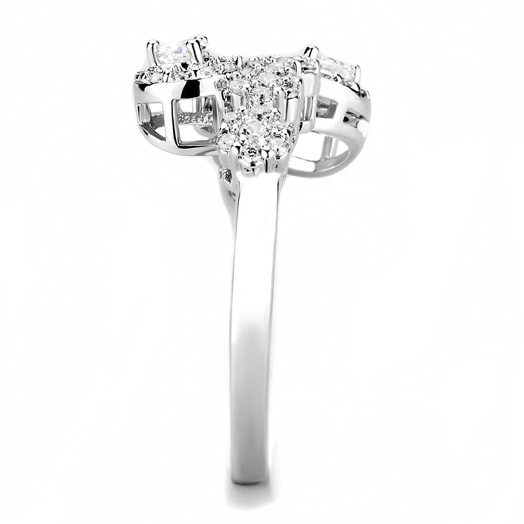 3W1441 - Rhodium Brass Ring with AAA Grade CZ  in Clear-3