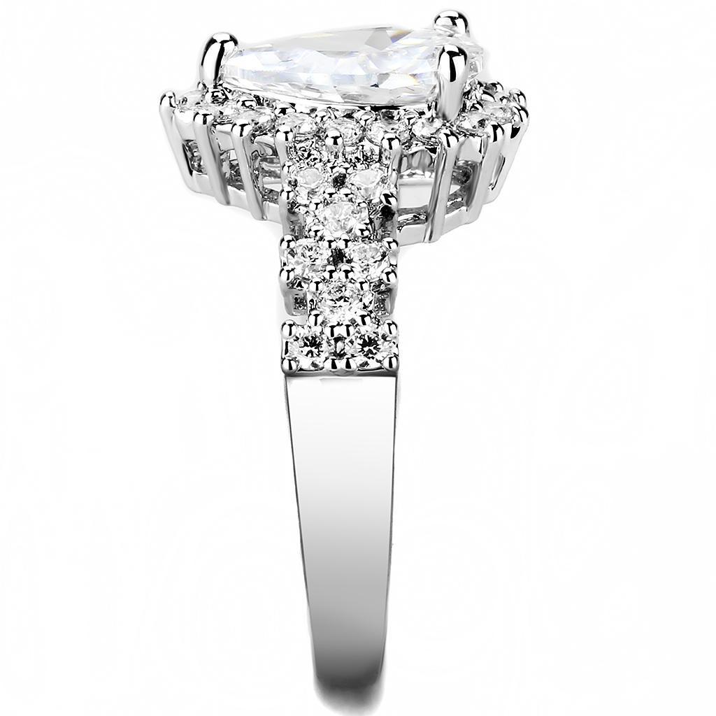3W1442 - Rhodium Brass Ring with AAA Grade CZ  in Clear-3