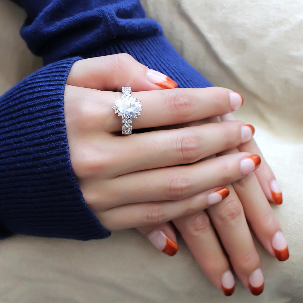 3W1442 - Rhodium Brass Ring with AAA Grade CZ  in Clear-4