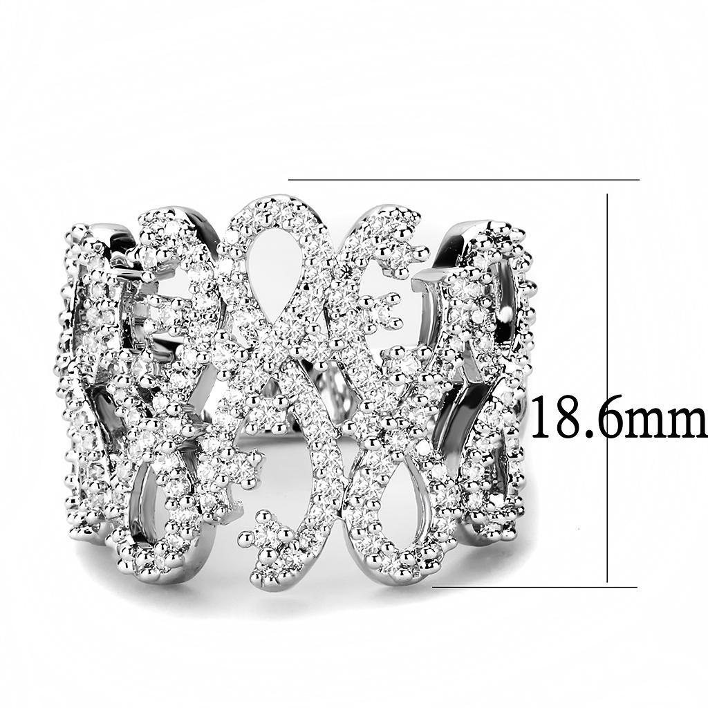3W1443 - Rhodium Brass Ring with AAA Grade CZ  in Clear-1