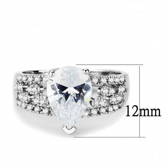 3W1444 - Rhodium Brass Ring with AAA Grade CZ  in Clear-1