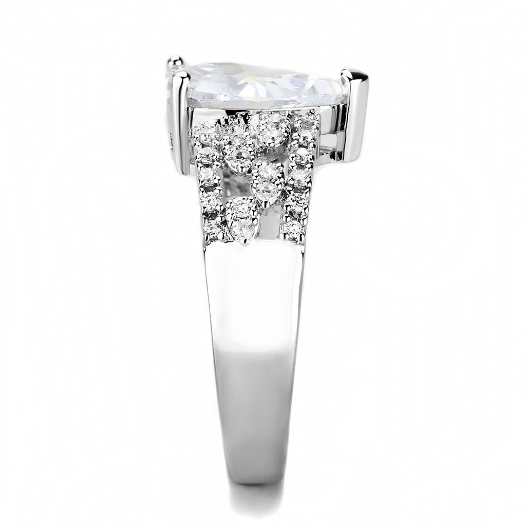 3W1444 - Rhodium Brass Ring with AAA Grade CZ  in Clear-3