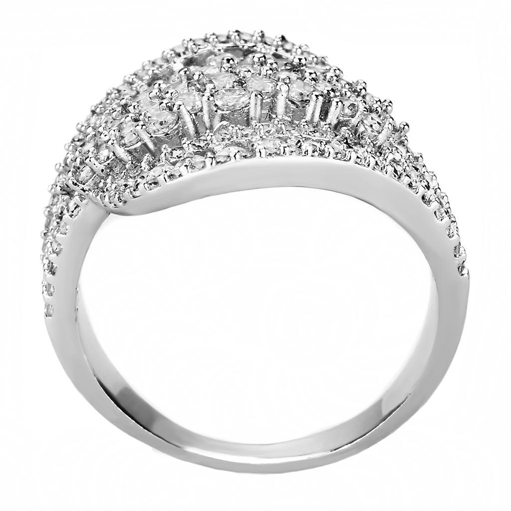 3W1445 - Rhodium Brass Ring with AAA Grade CZ  in Clear-2