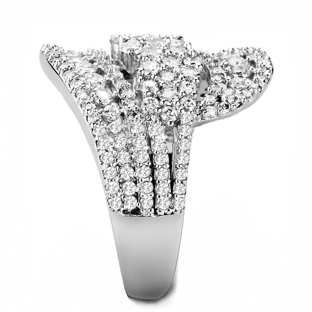3W1445 - Rhodium Brass Ring with AAA Grade CZ  in Clear-3