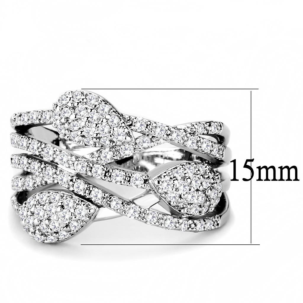 3W1446 - Rhodium Brass Ring with AAA Grade CZ  in Clear-1