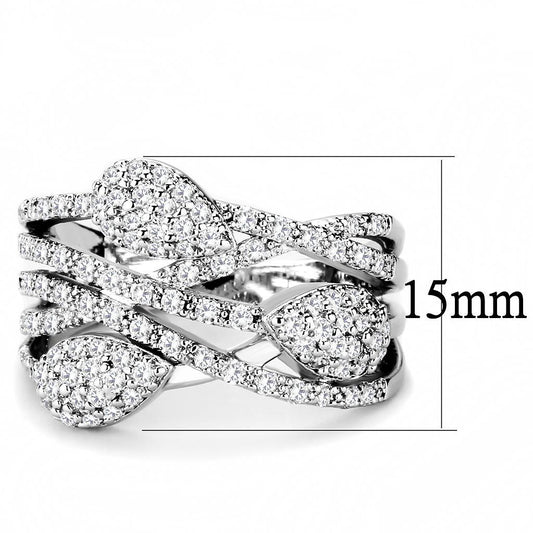 3W1446 - Rhodium Brass Ring with AAA Grade CZ  in Clear-1
