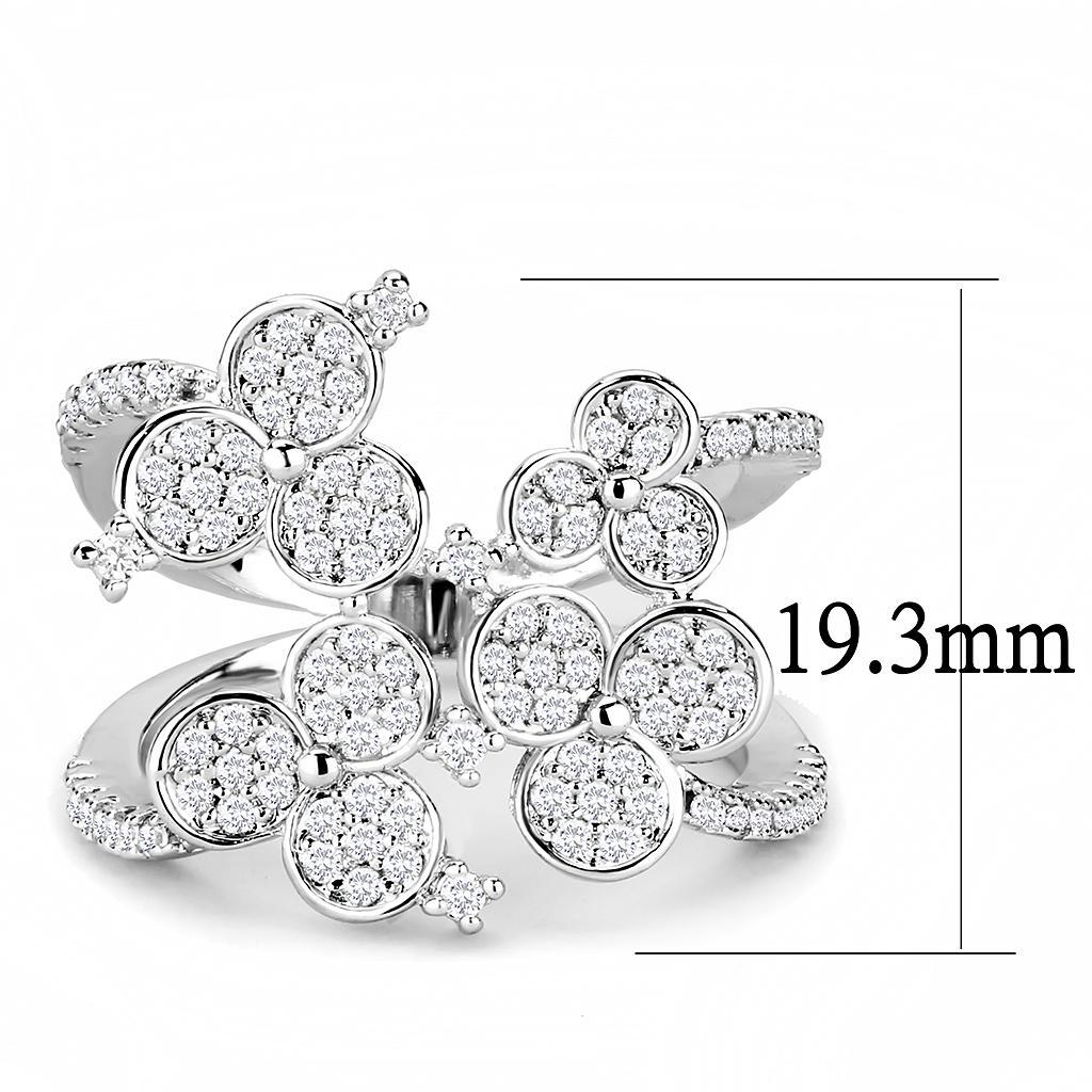 3W1447 - Rhodium Brass Ring with AAA Grade CZ  in Clear-1