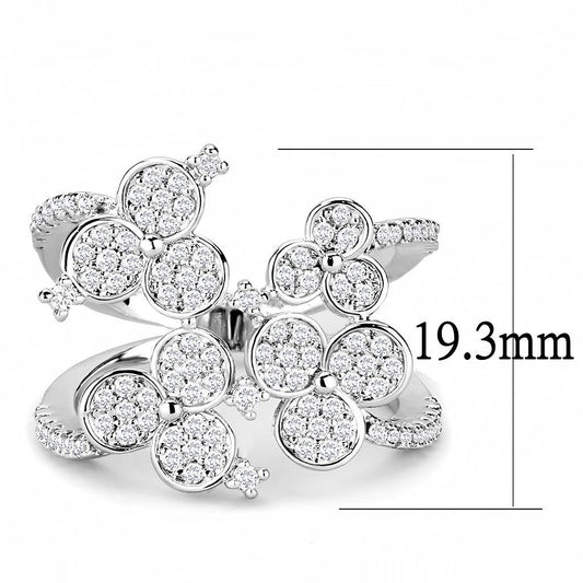 3W1447 - Rhodium Brass Ring with AAA Grade CZ  in Clear-1