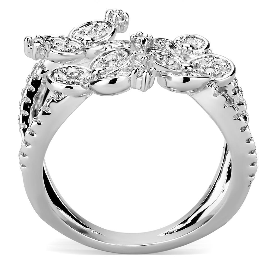 3W1447 - Rhodium Brass Ring with AAA Grade CZ  in Clear-2