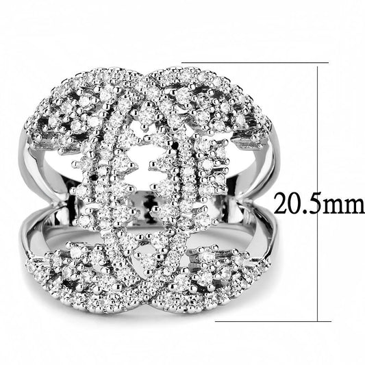 3W1448 - Rhodium Brass Ring with AAA Grade CZ  in Clear-1