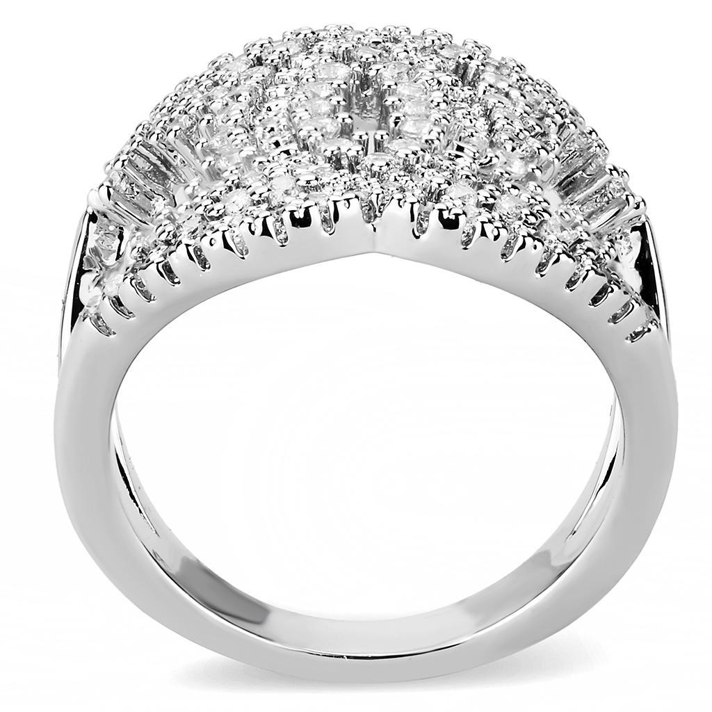 3W1448 - Rhodium Brass Ring with AAA Grade CZ  in Clear-2
