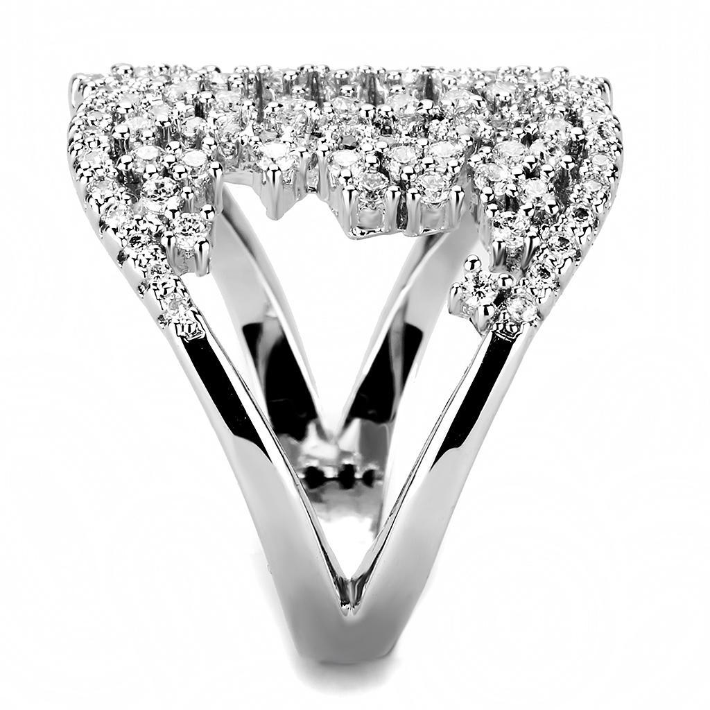 3W1448 - Rhodium Brass Ring with AAA Grade CZ  in Clear-3