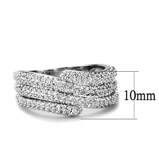 3W1449 - Rhodium Brass Ring with AAA Grade CZ  in Clear-1