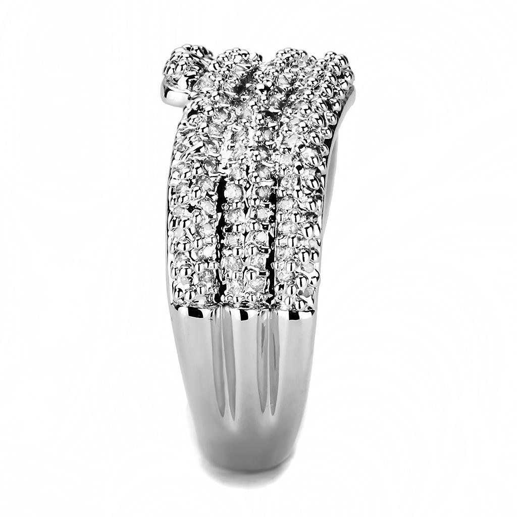 3W1449 - Rhodium Brass Ring with AAA Grade CZ  in Clear-3