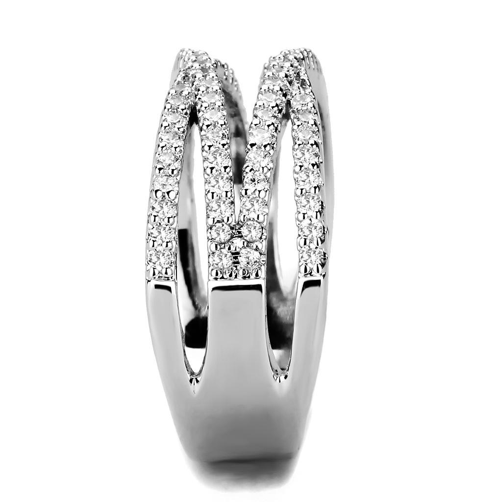 3W1450 - Rhodium Brass Ring with AAA Grade CZ  in Clear-3