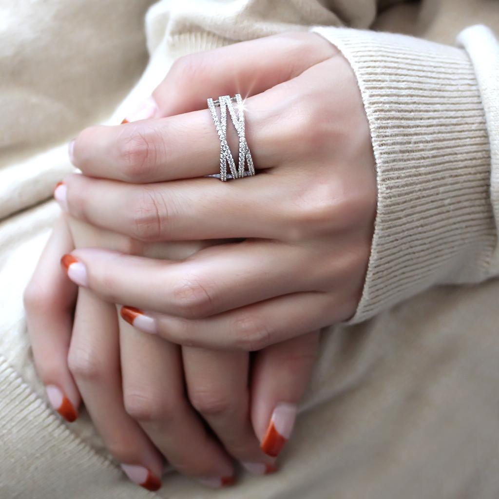 3W1450 - Rhodium Brass Ring with AAA Grade CZ  in Clear-4