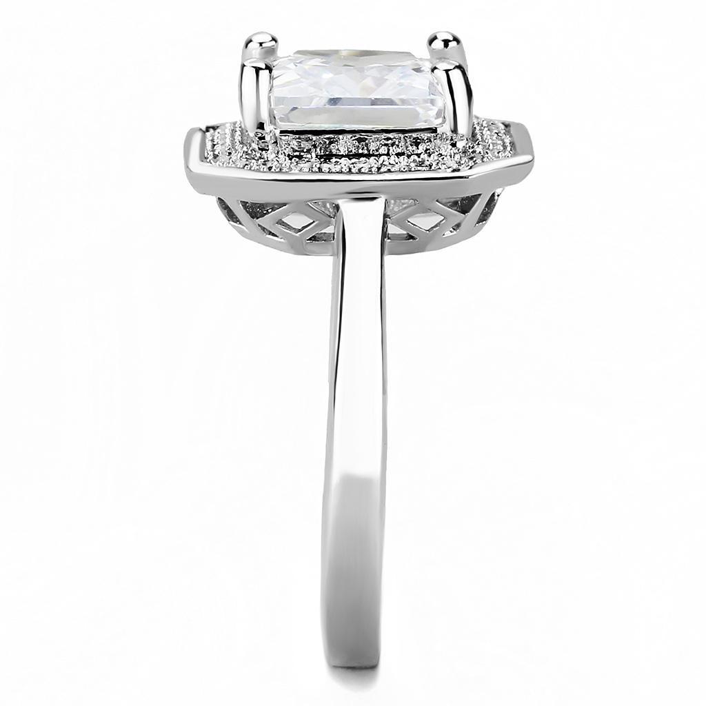 3W1451 - Rhodium Brass Ring with AAA Grade CZ  in Clear-3