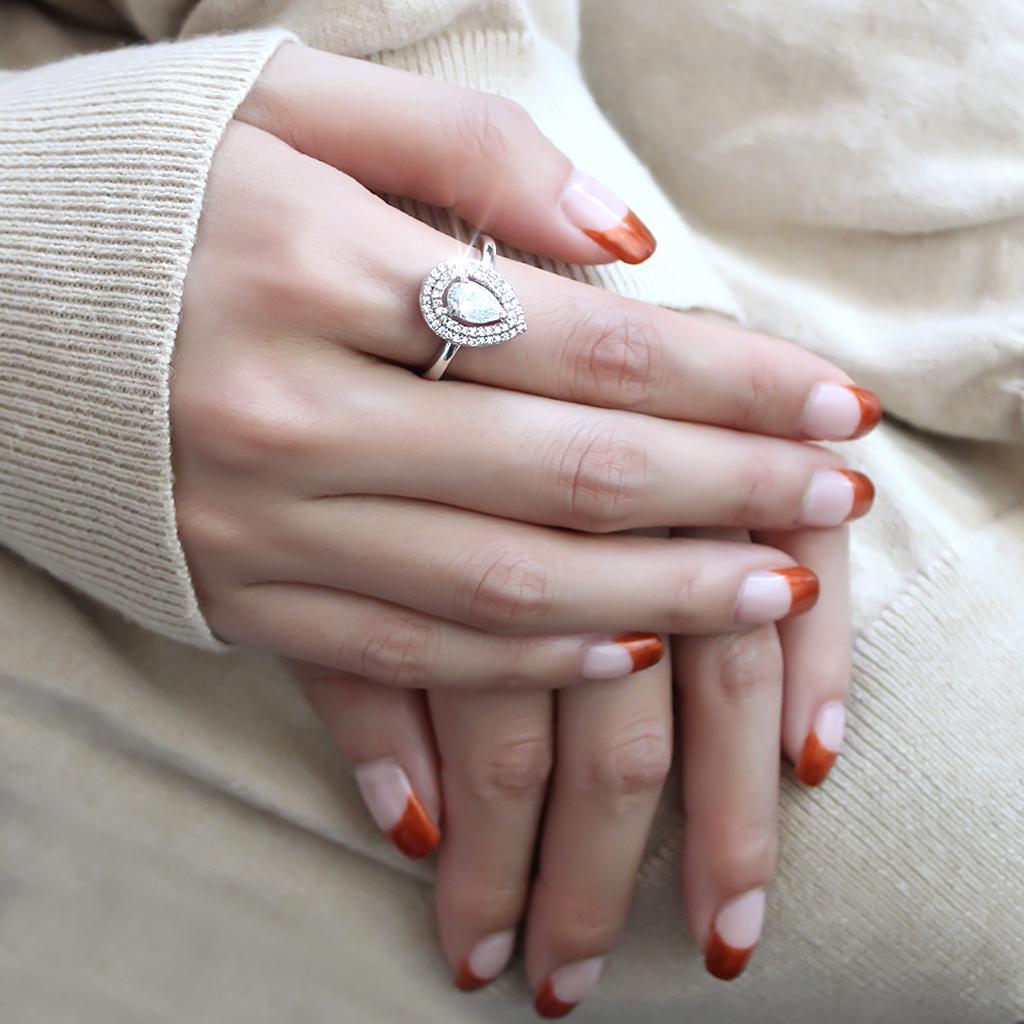 3W1453 - Rhodium Brass Ring with AAA Grade CZ  in Clear-4