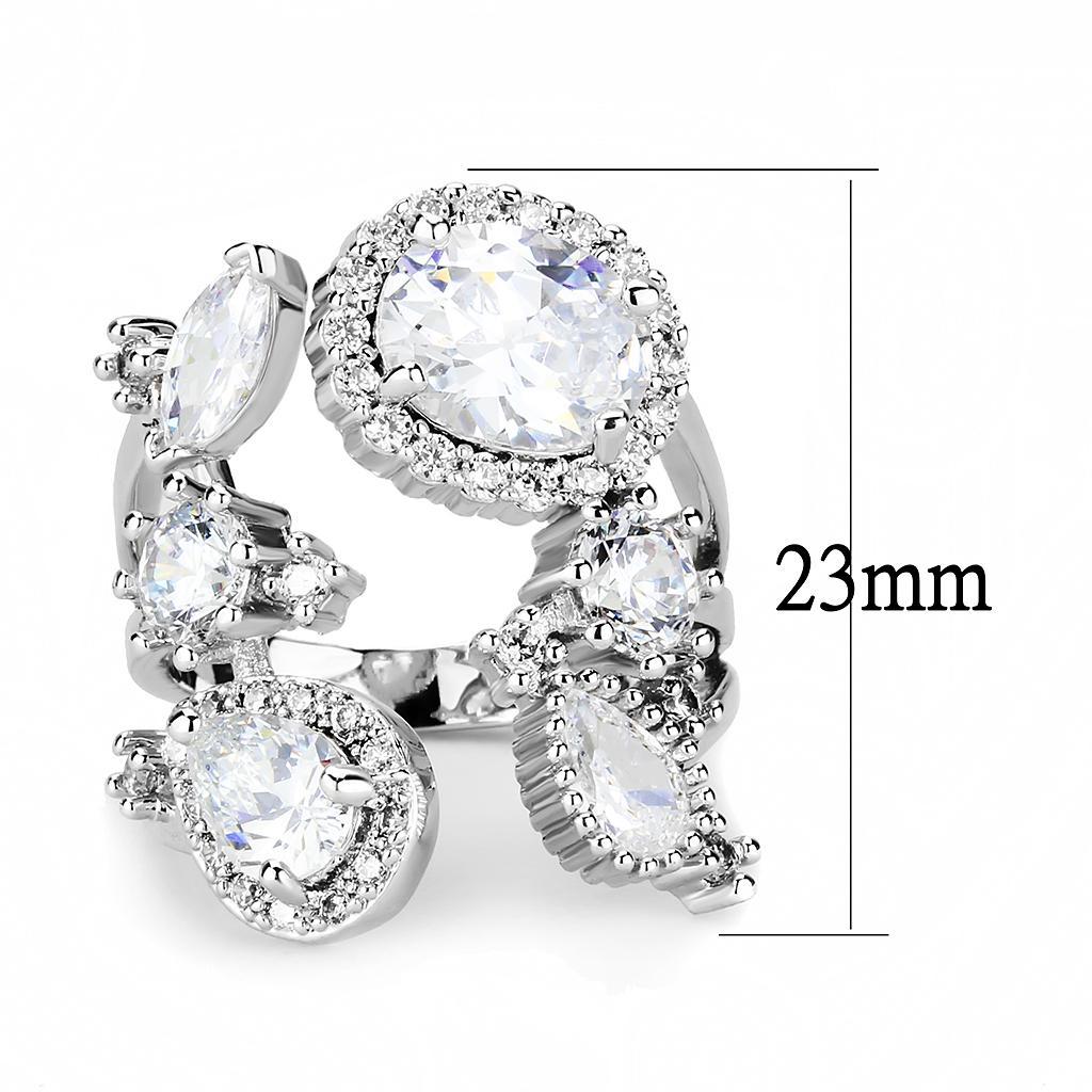 3W1454 - Rhodium Brass Ring with AAA Grade CZ  in Clear-1