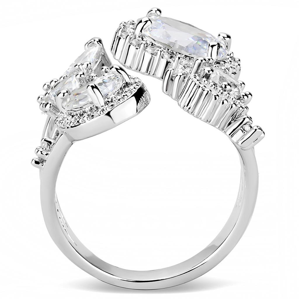 3W1454 - Rhodium Brass Ring with AAA Grade CZ  in Clear-2