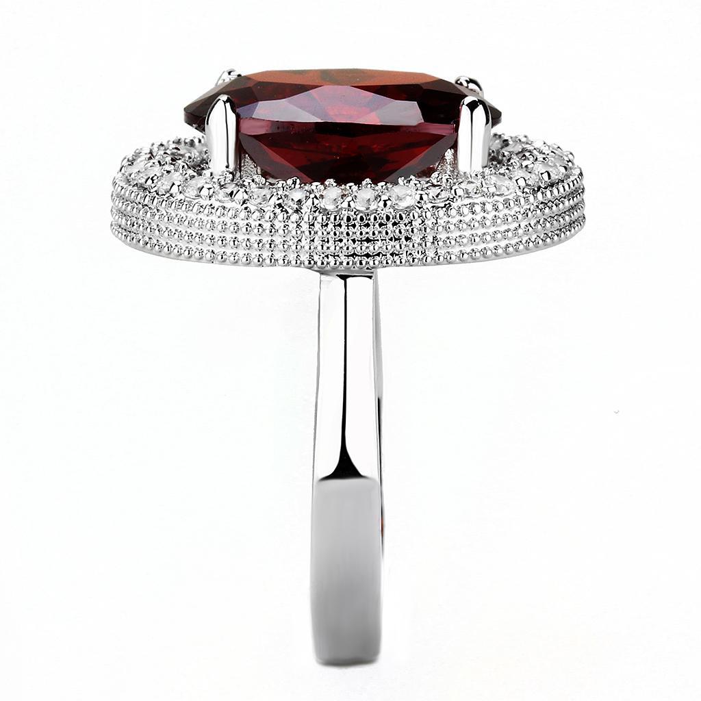 3W1455 - Rhodium Brass Ring with AAA Grade CZ  in Garnet-3